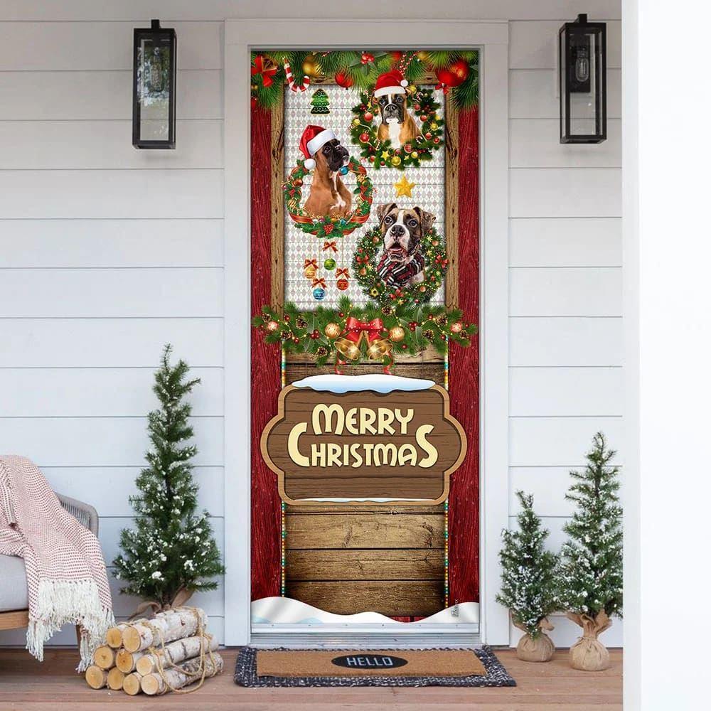 Christmas Door Cover, Love Boxer Dog Christmas Door Cover