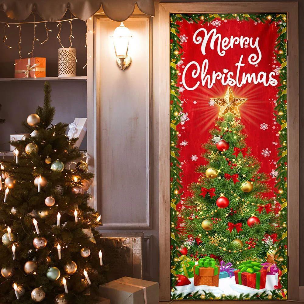 Christmas Door Cover, Merry Christmas Door Cover Christmas Tree Decor