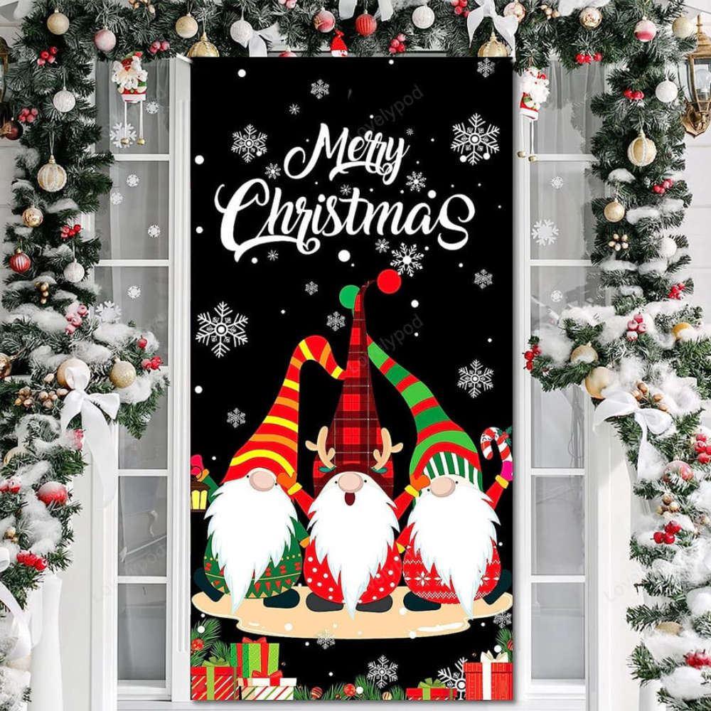 Christmas Door Cover, Merry Christmas Gnome Door Cover Festive Xmas Decorations, Xmas Door Covers, Christmas Door Coverings
