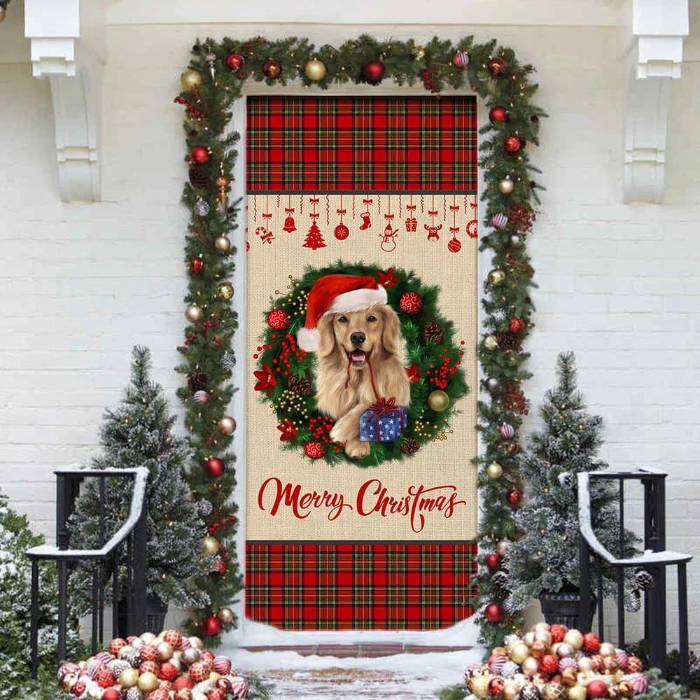 Christmas Door Cover, Merry Christmas Golden Retriever Door Cover