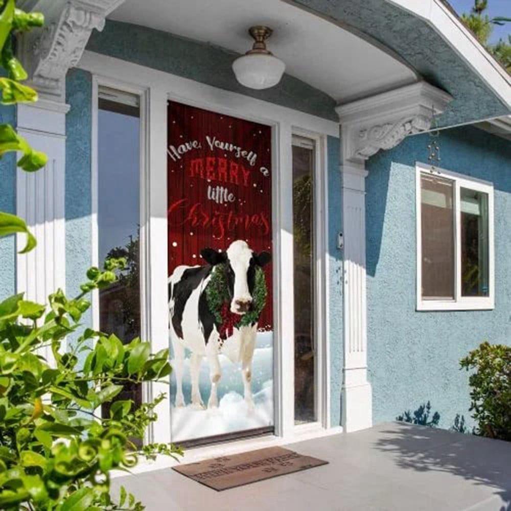 Christmas Door Cover, Merry Little Christmas Dairy Cow Door Cover, Xmas Door Covers, Christmas Door Coverings