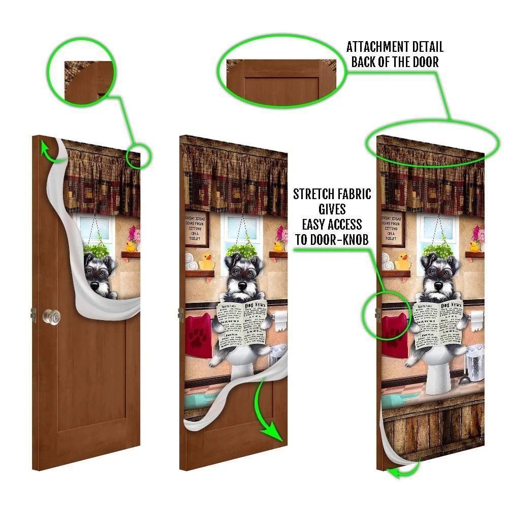 Christmas Door Cover, Miniature Schnauzer Puppy Sitting On A Toilet Door Cover, Christmas Gift For Dog Lover