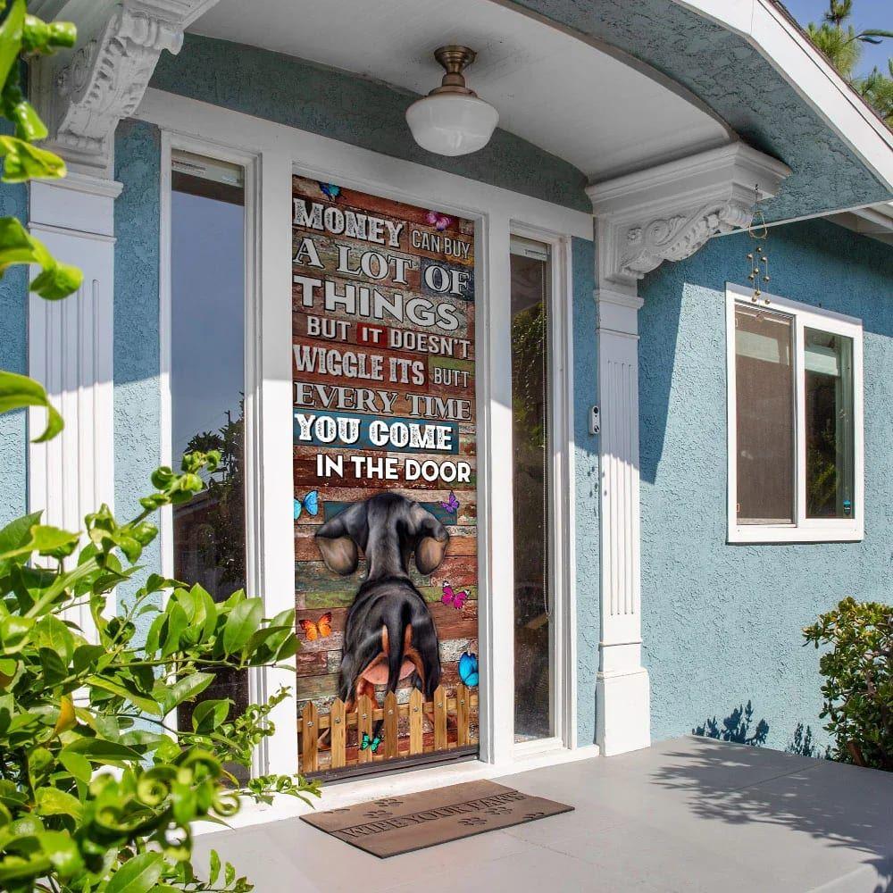 Christmas Door Cover, Money Can Buy A Lot Of Things But It Doesn’t Wiggle Its Butt Dachshund, Christmas Gift For Dog Lover