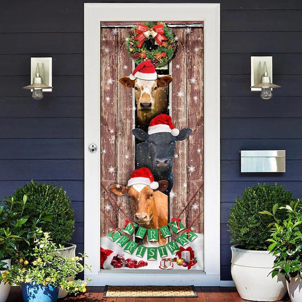 Christmas Door Cover, Moo-ry Christmas Cow Door Cover, Xmas Door Covers, Christmas Door Coverings