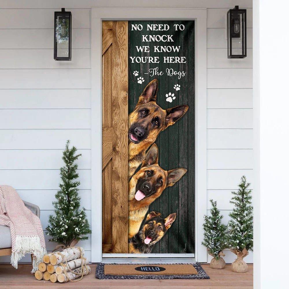 Christmas Door Cover, No Need To Knock We Know You’re Here German Shepherd Door Cover, Christmas Gift For Dog Lover