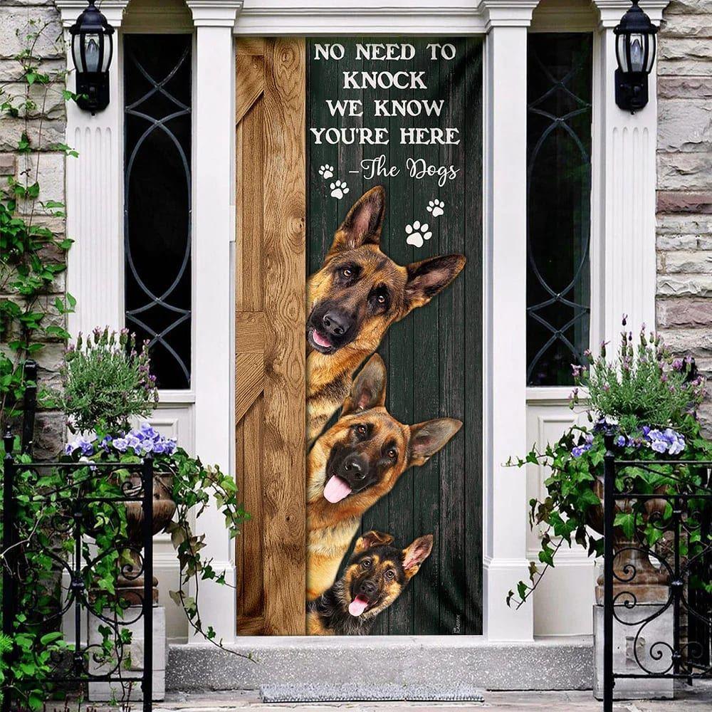 Christmas Door Cover, No Need To Knock We Know You’re Here German Shepherd Door Cover, Christmas Gift For Dog Lover