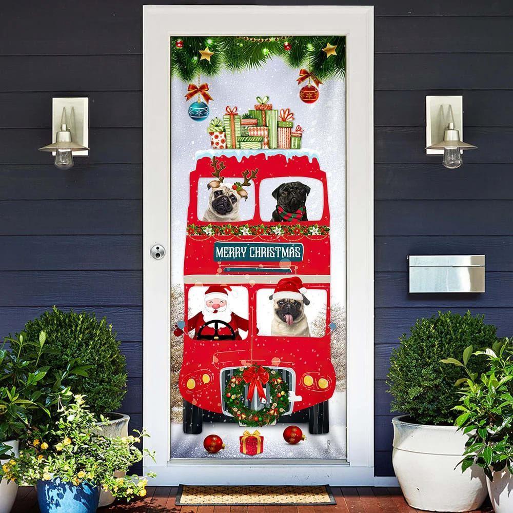 Christmas Door Cover, Pugs Christmas Bus Door Cover, Housewarming Gifts