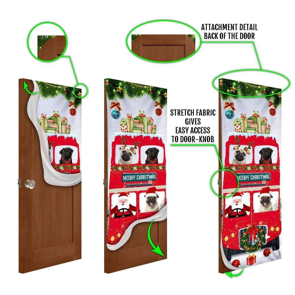 Christmas Door Cover, Pugs Christmas Bus Door Cover, Housewarming Gifts