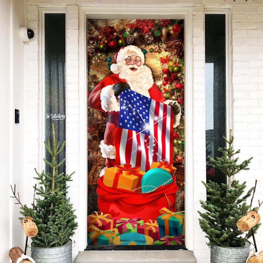Christmas Door Cover, Santa Laughing Door Cover, American Christmas Door Cover