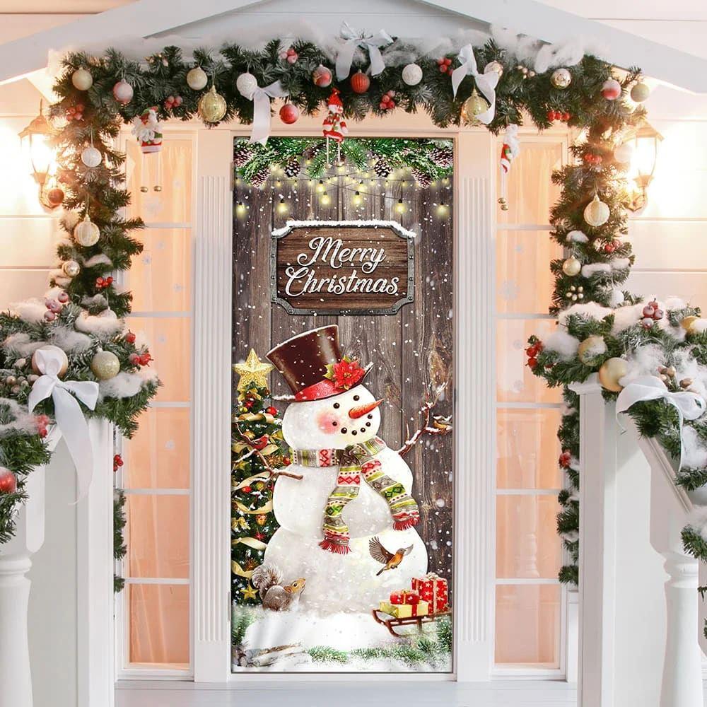 Christmas Door Cover, Snowman Merry Christmas Door Cover Christmas Door Cover, Snowman Merry Christmas Door Cover