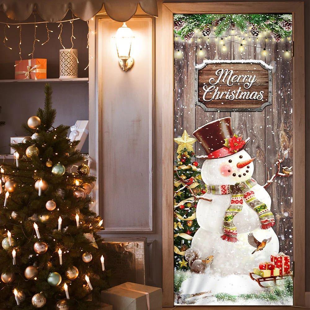 Christmas Door Cover, Snowman Merry Christmas Door Cover Christmas Door Cover, Snowman Merry Christmas Door Cover