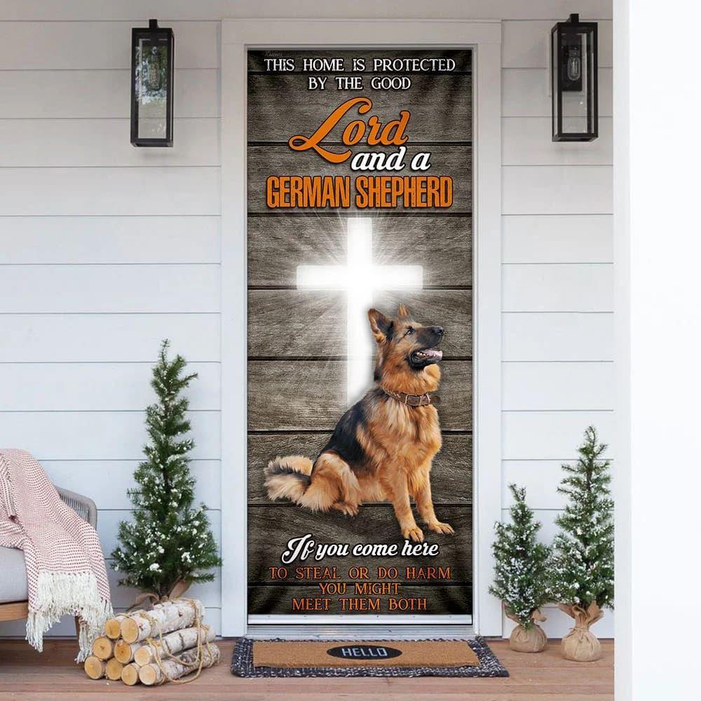 Christmas Door Cover, This Home Is Protected By The Good Lord And A German Shepherd Door Cover, Christmas Gift For Dog Lover