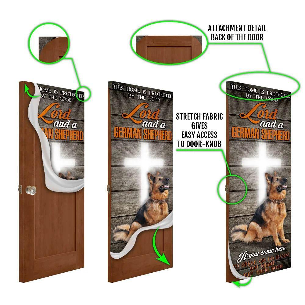 Christmas Door Cover, This Home Is Protected By The Good Lord And A German Shepherd Door Cover, Christmas Gift For Dog Lover