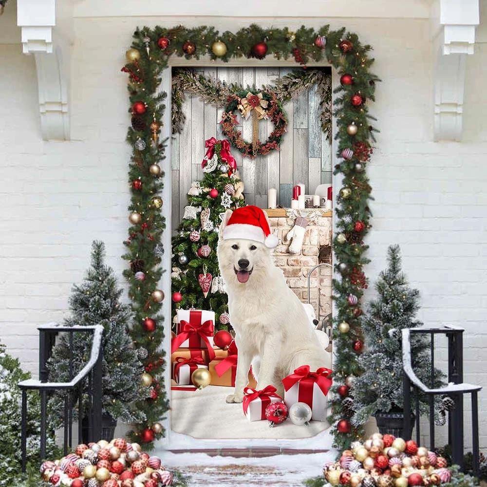 Christmas Door Cover, White German Shepherd Christmas Door Cover