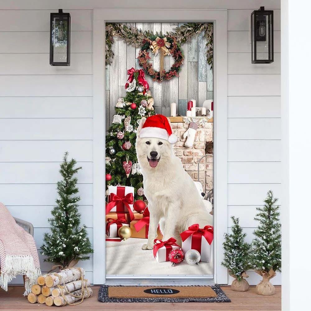 Christmas Door Cover, White German Shepherd Christmas Door Cover