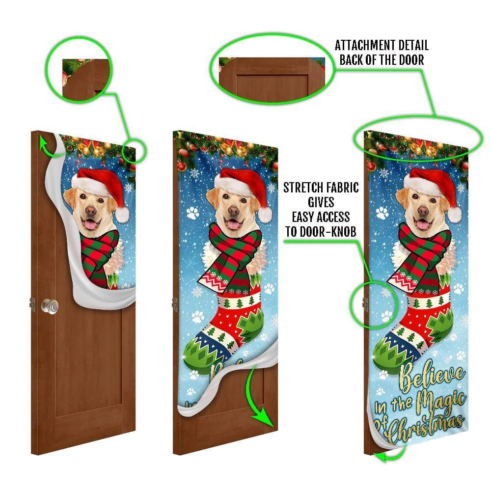 Christmas Door Cover, Yellow Lab In Sock Door Cover Believe In The Magic Of Christmas Labrador Retriever