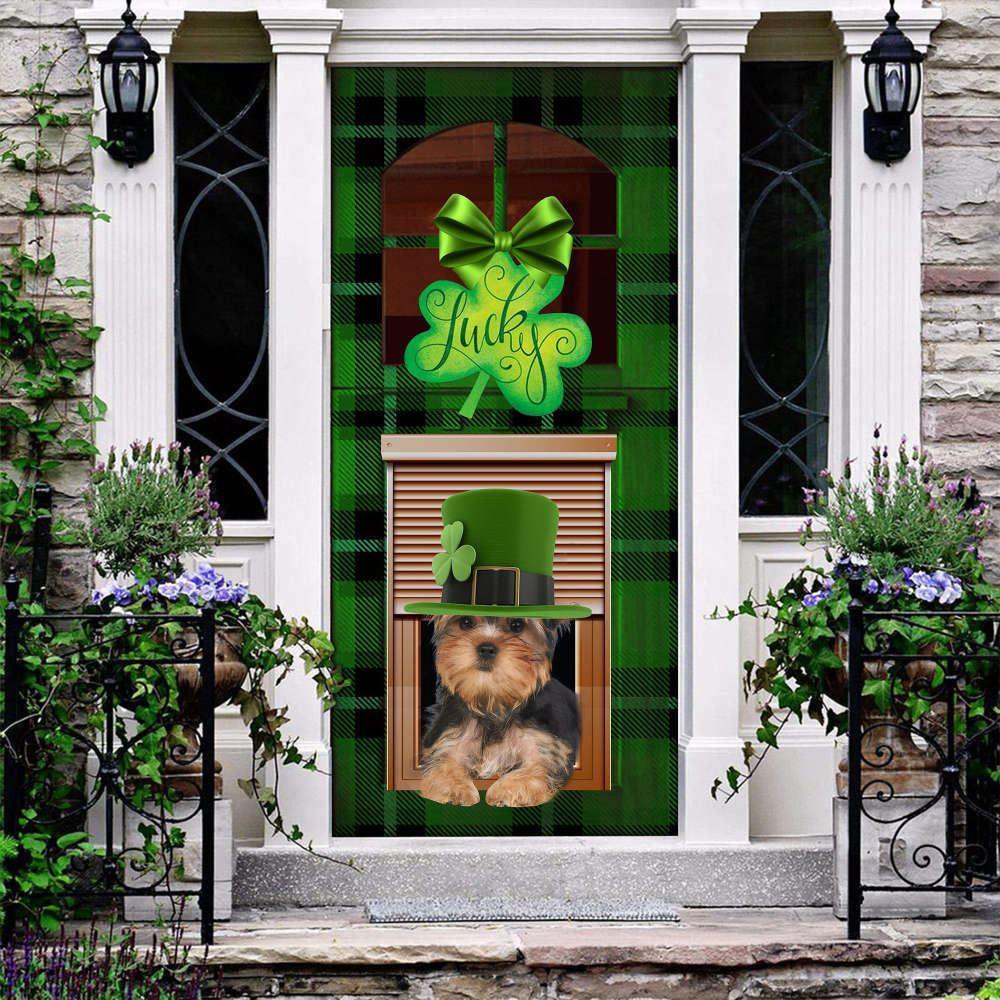 Christmas Door Cover, Yorkshire Terrier Lucky green Patrick’s shamrock Door cover, Christmas Gift For Dog Lover Christmas Door Cover, Yorkshire Terrier Lucky green Patrick’s shamrock Door cover, Christmas Gift For Dog Lover