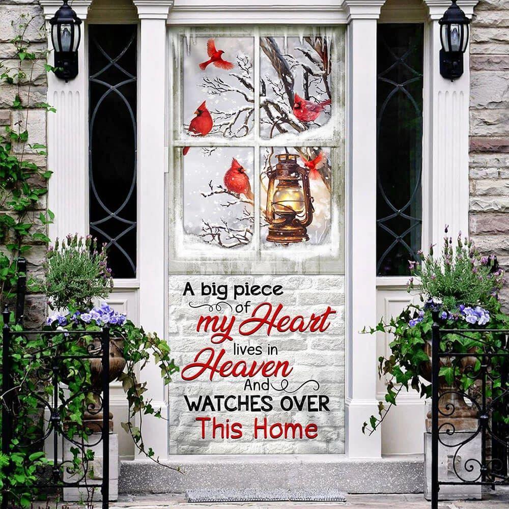 Christmas Farm Decor, Cardinals A Big Piece Of My Heart Lives In Heaven Door Cover, Religious Door Decorations