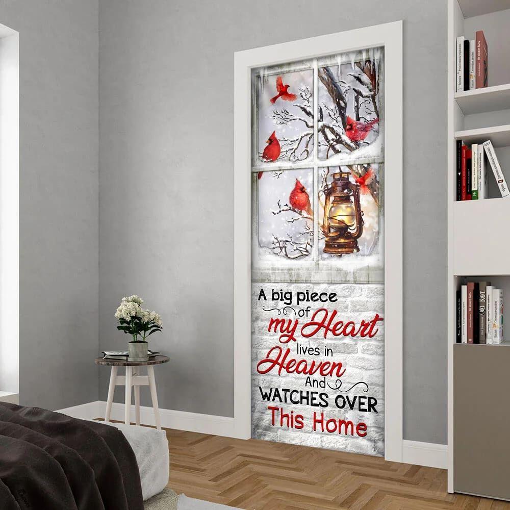 Christmas Farm Decor, Cardinals A Big Piece Of My Heart Lives In Heaven Door Cover, Religious Door Decorations