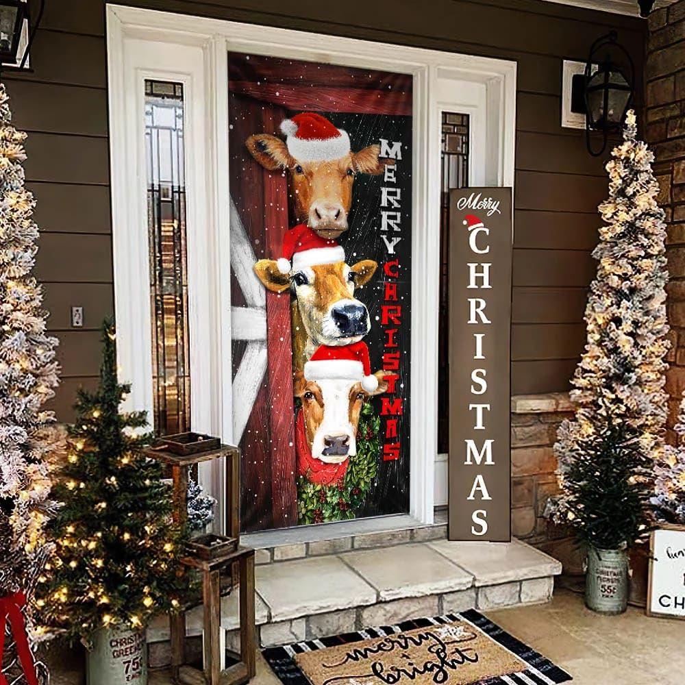 Christmas Farm Decor, Cattle Cow Merry Christmas Door Cover, Front Door Christmas Cover Christmas Farm Decor, Cattle Cow Merry Christmas Door Cover, Front Door Christmas Cover