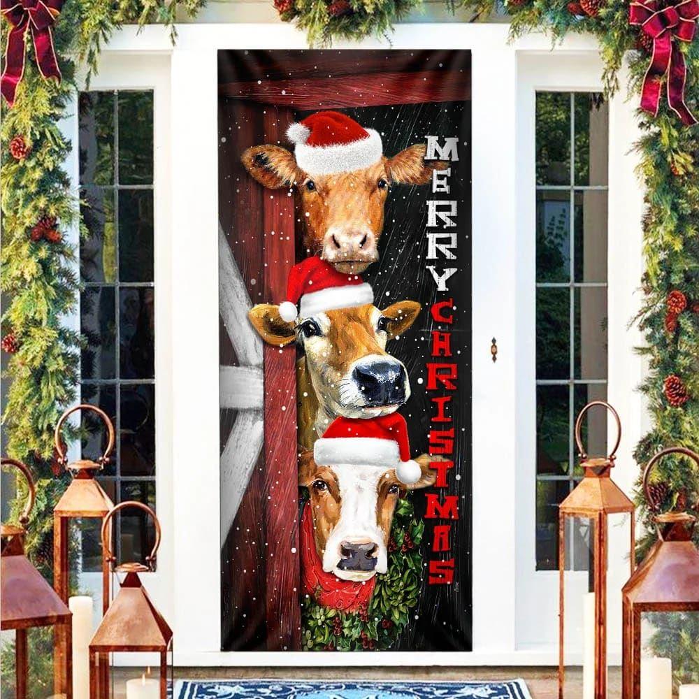 Christmas Farm Decor, Cattle Cow Merry Christmas Door Cover, Front Door Christmas Cover Christmas Farm Decor, Cattle Cow Merry Christmas Door Cover, Front Door Christmas Cover