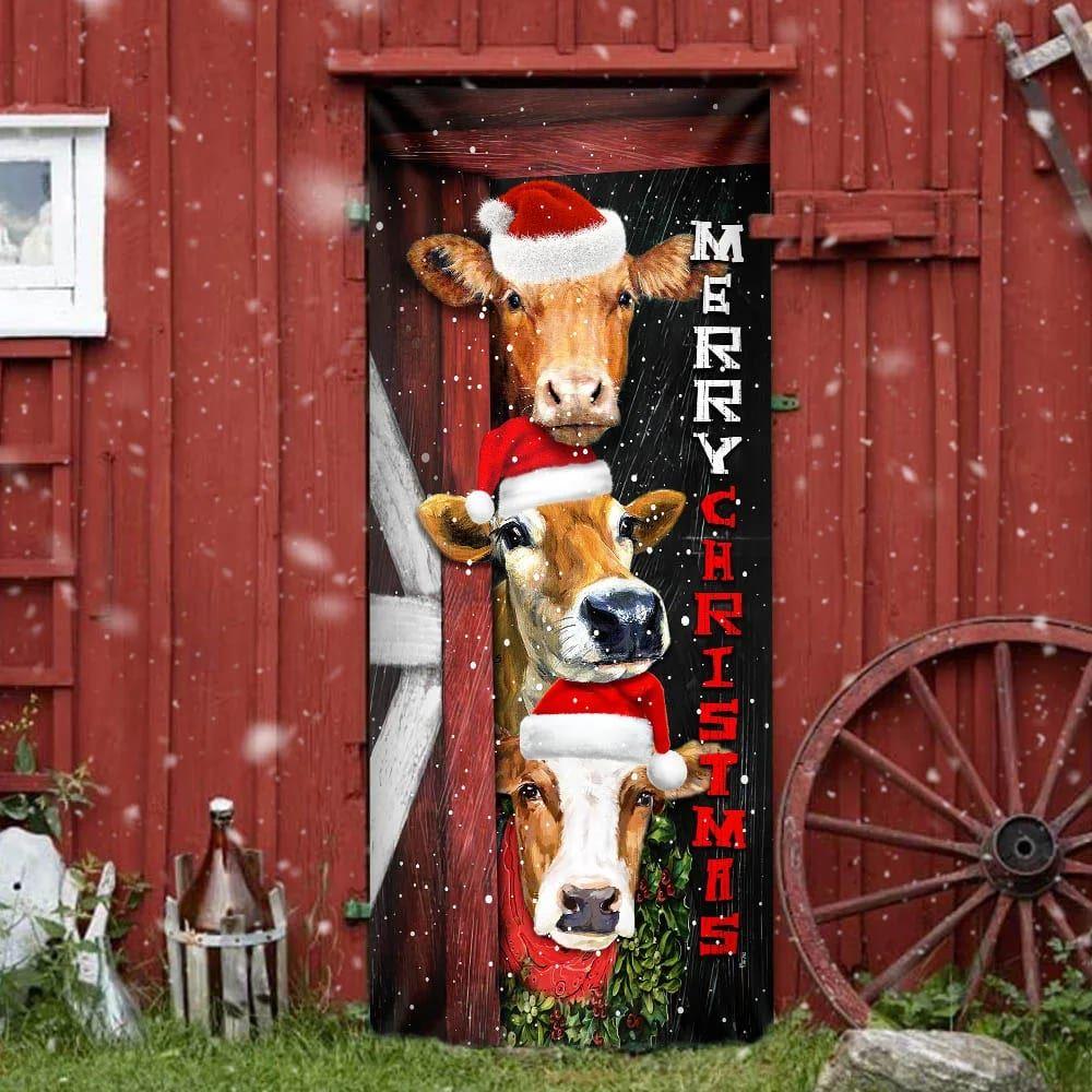 Christmas Farm Decor, Cattle Cow Merry Christmas Door Cover, Front Door Christmas Cover Christmas Farm Decor, Cattle Cow Merry Christmas Door Cover, Front Door Christmas Cover