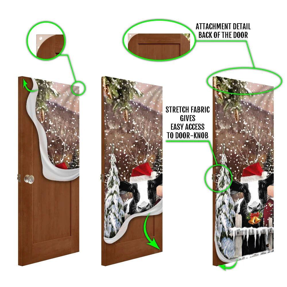Christmas Farm Decor, Christmas Cow Door Cover, Door Christmas Cover