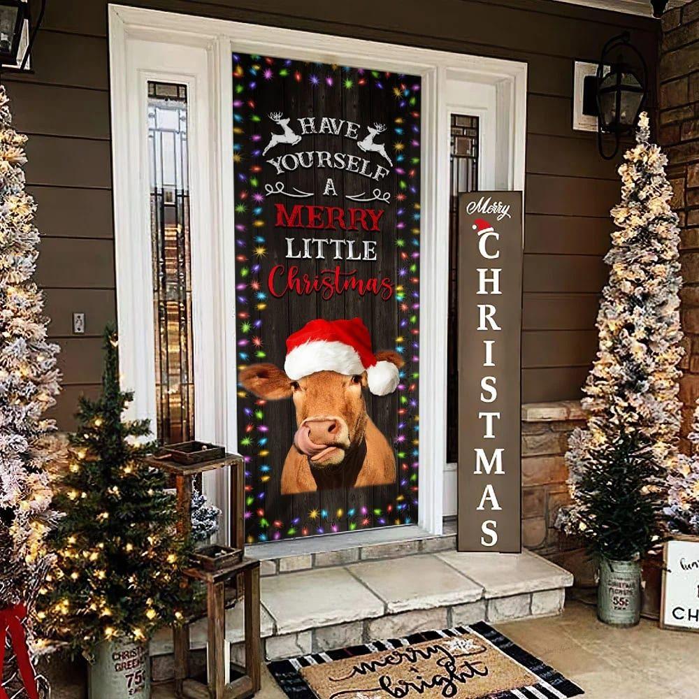 Christmas Farm Decor, Cow Cattle Door Cover Have Yourself A Merry Little Christmas, Cow Lover Gifts Christmas Farm Decor, Cow Cattle Door Cover Have Yourself A Merry Little Christmas, Cow Lover Gifts