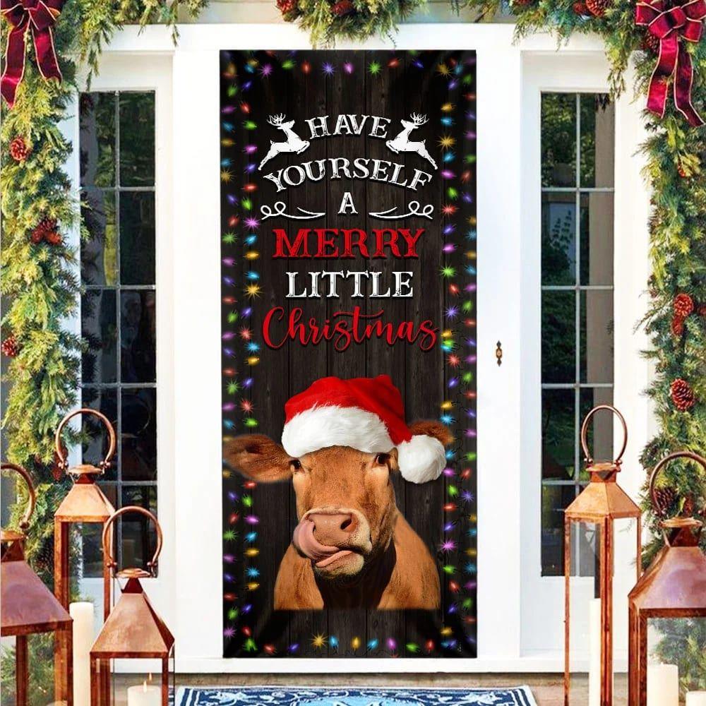 Christmas Farm Decor, Cow Cattle Door Cover Have Yourself A Merry Little Christmas, Cow Lover Gifts Christmas Farm Decor, Cow Cattle Door Cover Have Yourself A Merry Little Christmas, Cow Lover Gifts