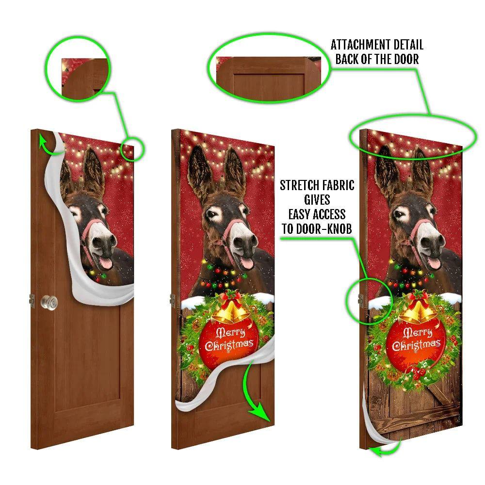 Christmas Farm Decor, Donkey Smile Christmas Door Cover, Merry Christmas Door Cover
