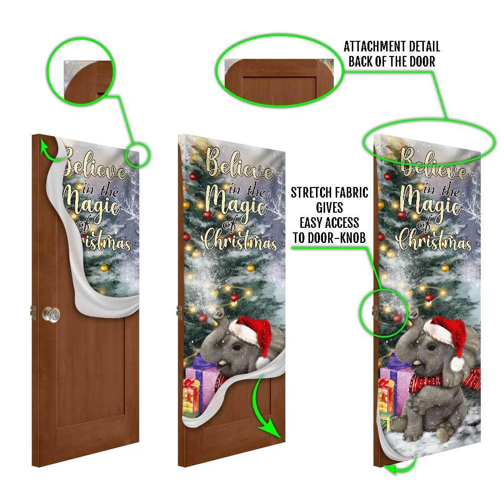 Christmas Farm Decor, Elephant Door Cover, Believe In The Magic Of Christmas Door Cover