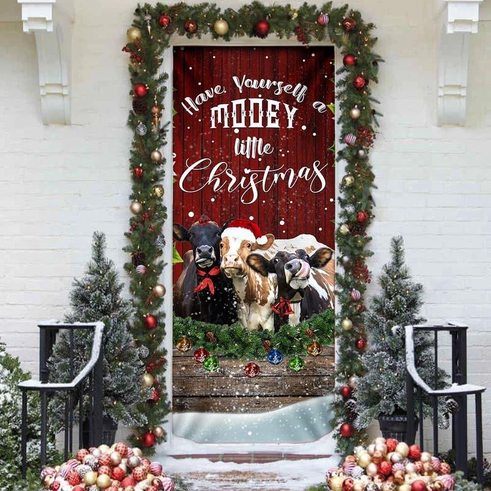 Christmas Farm Decor, Happy Cattle Christmas Door Cover