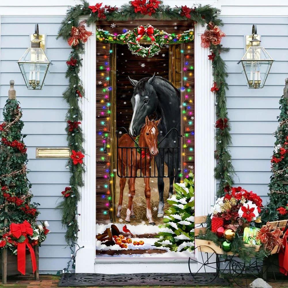 Christmas Farm Decor, Horse Christmas Door Couple Happy Couple, Christmas Horse Decor