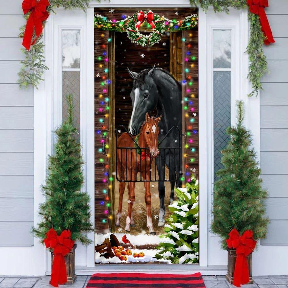Christmas Farm Decor, Horse Christmas Door Couple Happy Couple, Unique Gifts Doorcover