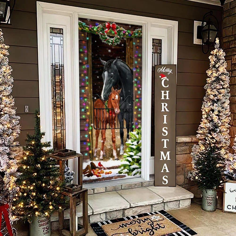 Christmas Farm Decor, Horse Christmas Door Couple Happy Couple, Unique Gifts Doorcover