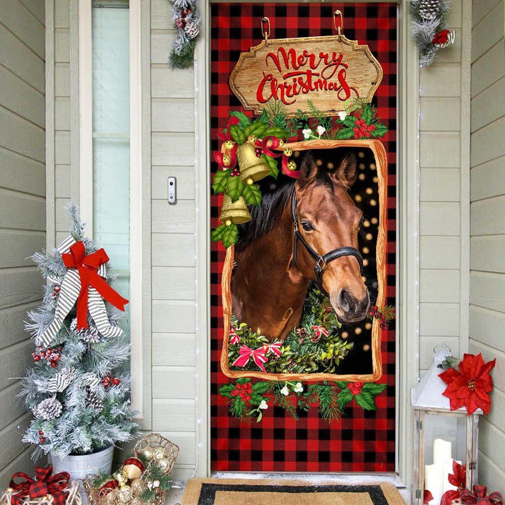 Christmas Farm Decor, Horse Christmas Door Cover, Christmas Horse Decor, Unique Gifts Doorcover