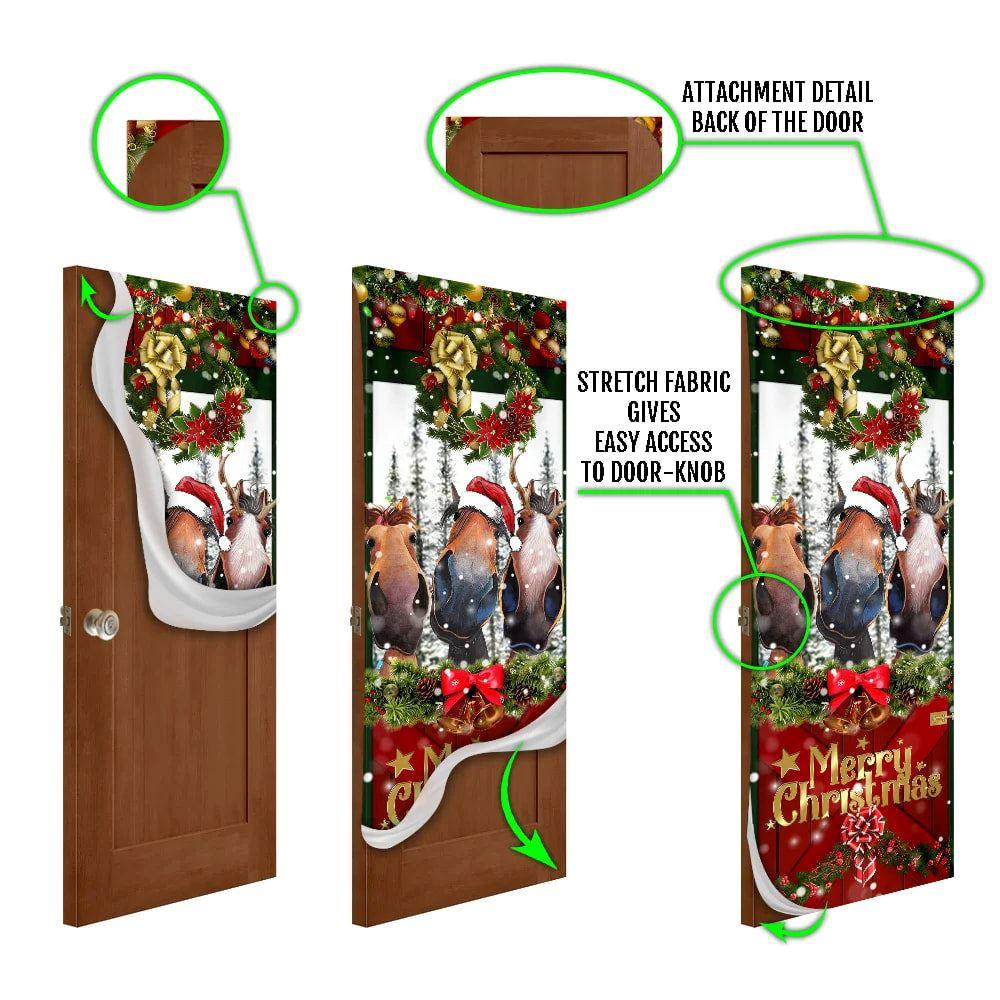 Christmas Farm Decor, Horse Door Cover Funny Christmas Horses, Christmas Horse Decor