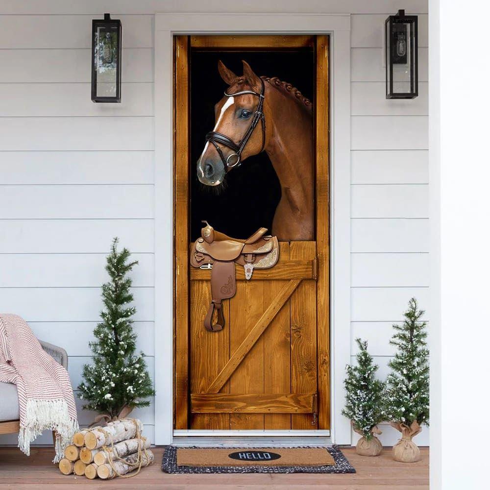 Christmas Farm Decor, Horse In Stable Door Cover, Unique Gifts Doorcover, Christmas Gift For Friends