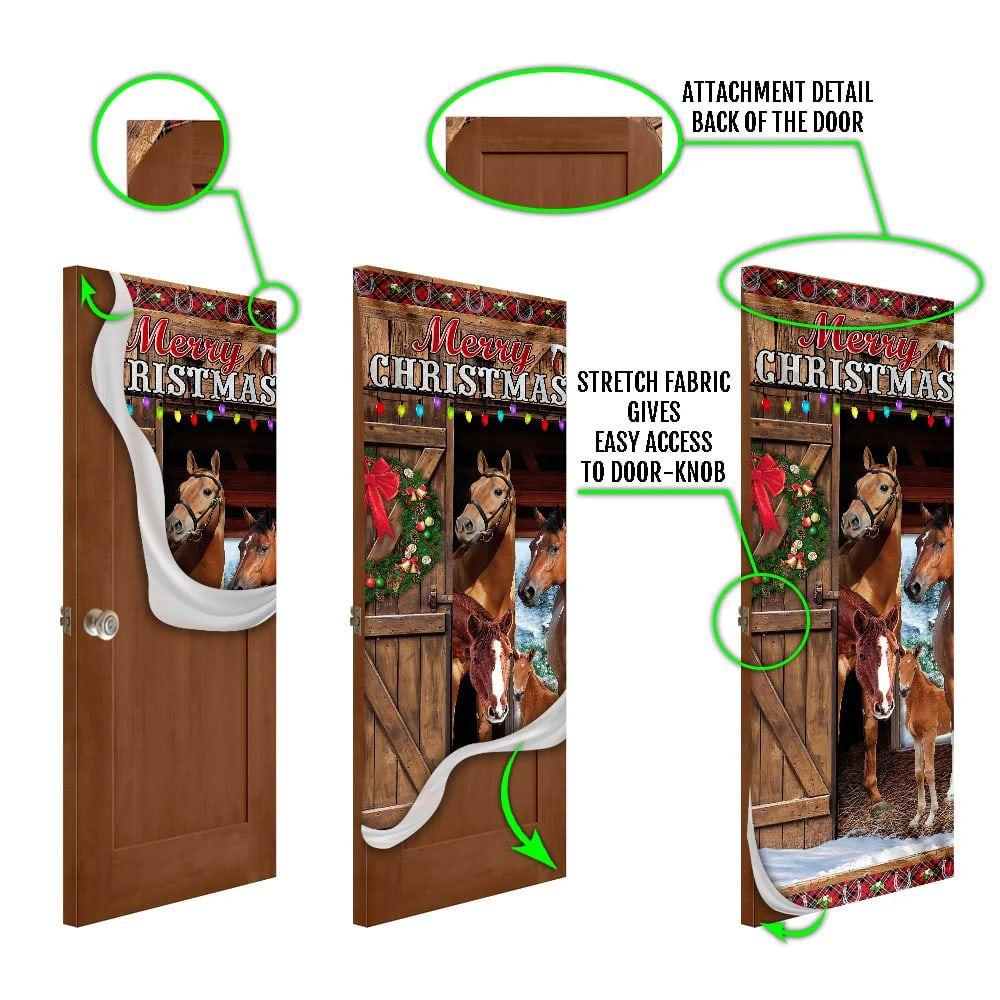 Christmas Farm Decor, Horses Merry Christmas Door Cover, Christmas Horse Decor