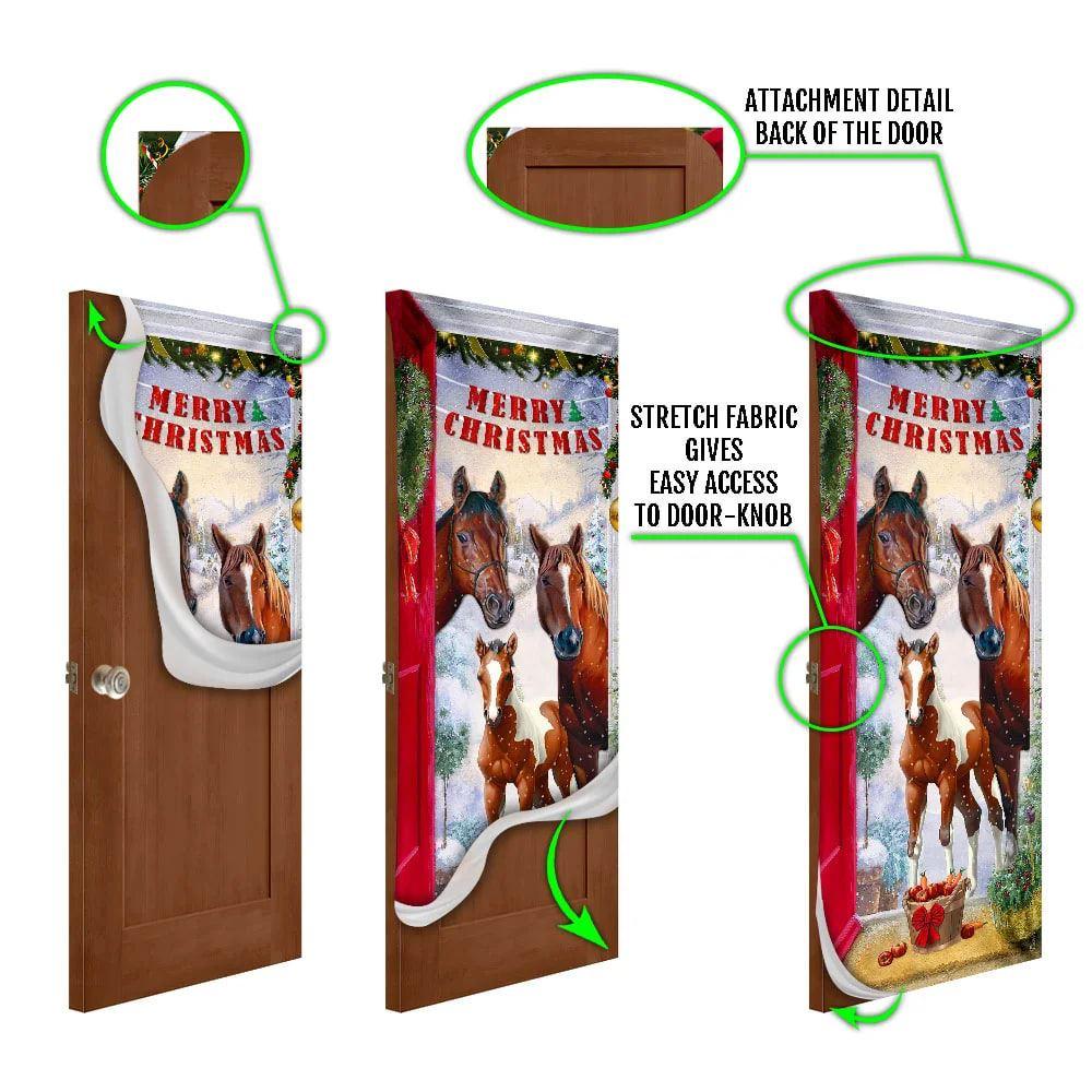 Christmas Farm Decor, Merry Christmas Door Cover, Christmas Horse Door Cover, Christmas Horse Decor
