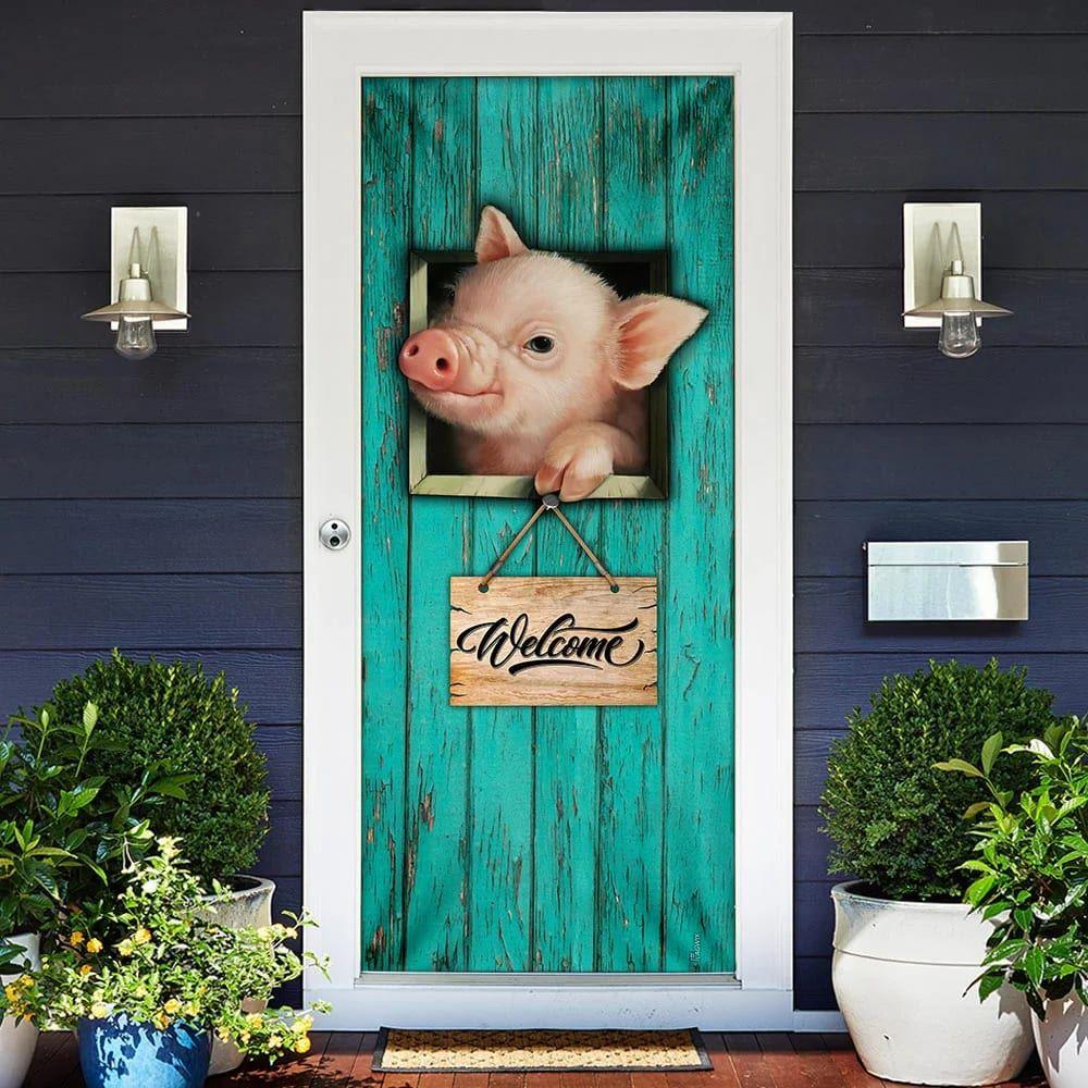 Christmas Farm Decor, Pig Welcome Door Cover, Unique Gifts Doorcover, Christmas Gift For Friends