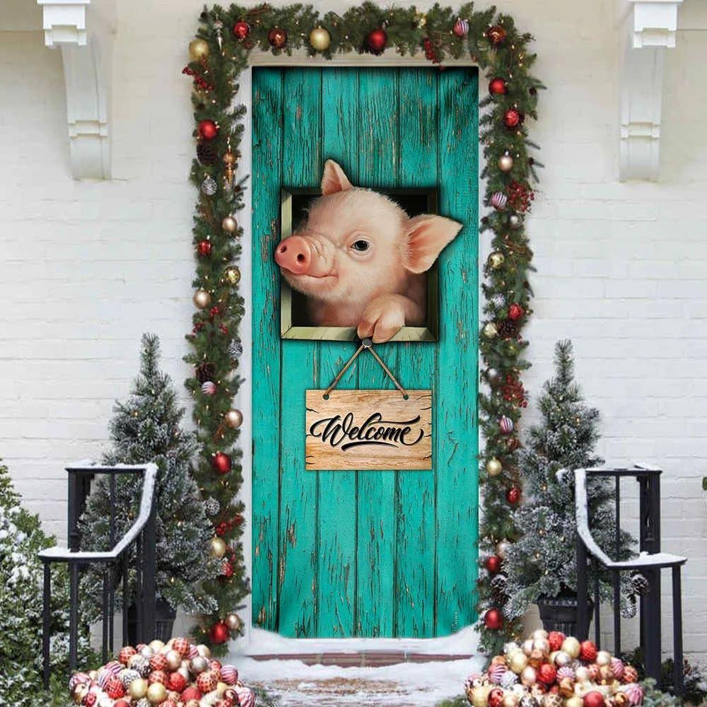 Christmas Farm Decor, Pig Welcome Door Cover, Unique Gifts Doorcover, Christmas Gift For Friends