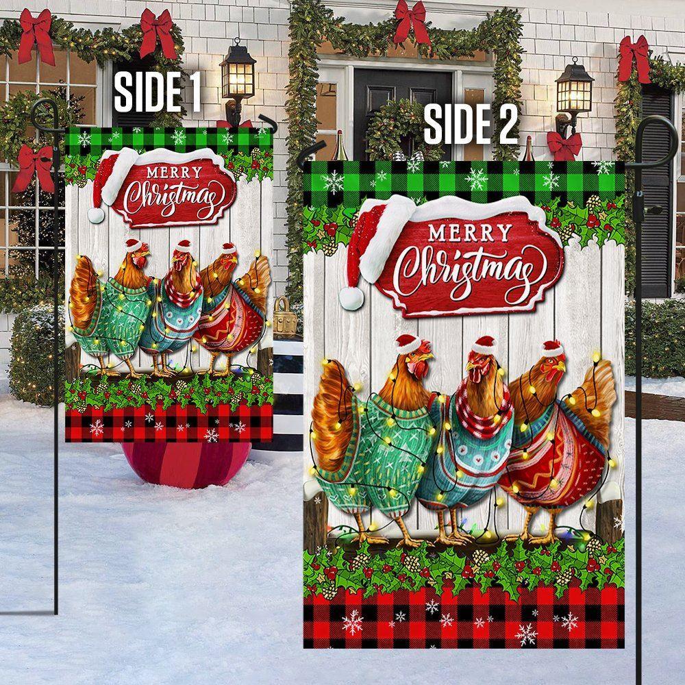 Christmas Flag, Christmas Hen Chickens Merry Christmas Flag, Christmas Garden Flags, Christmas Outdoor Flag
