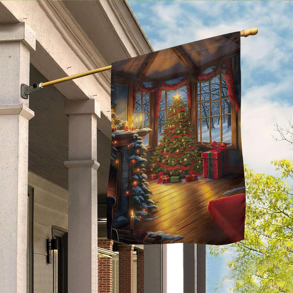 Christmas Flag, Christmas Tree Beside Window Christmas Tree Xmas Garden Flag, Christmas Garden Flags, Christmas Outdoor Flag