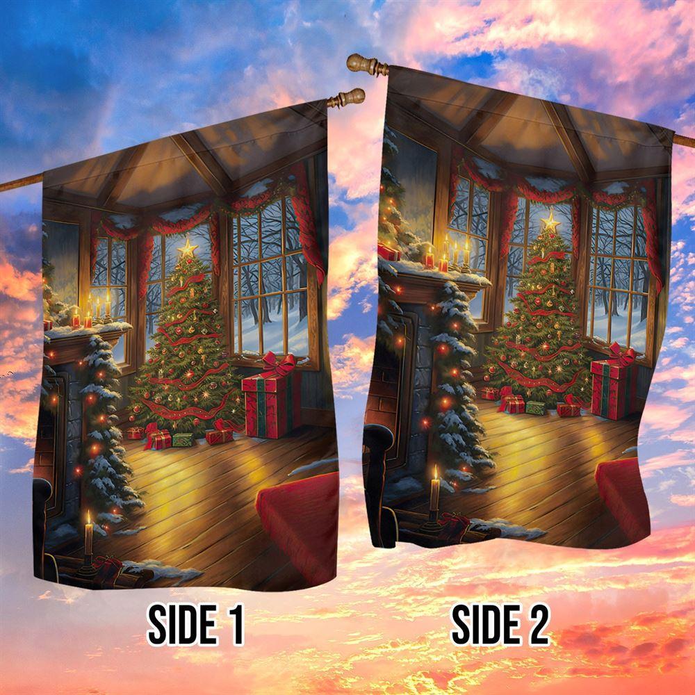 Christmas Flag, Christmas Tree Beside Window Christmas Tree Xmas Garden Flag, Christmas Garden Flags, Christmas Outdoor Flag