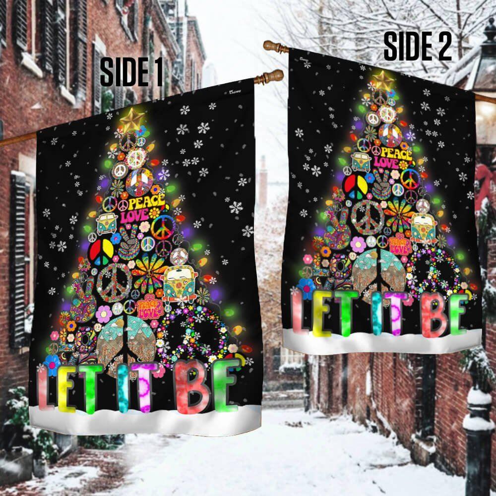 Christmas Flag, Hippie Christmas Tree Flag Let It Be, Christmas Garden Flags, Christmas Outdoor Flag