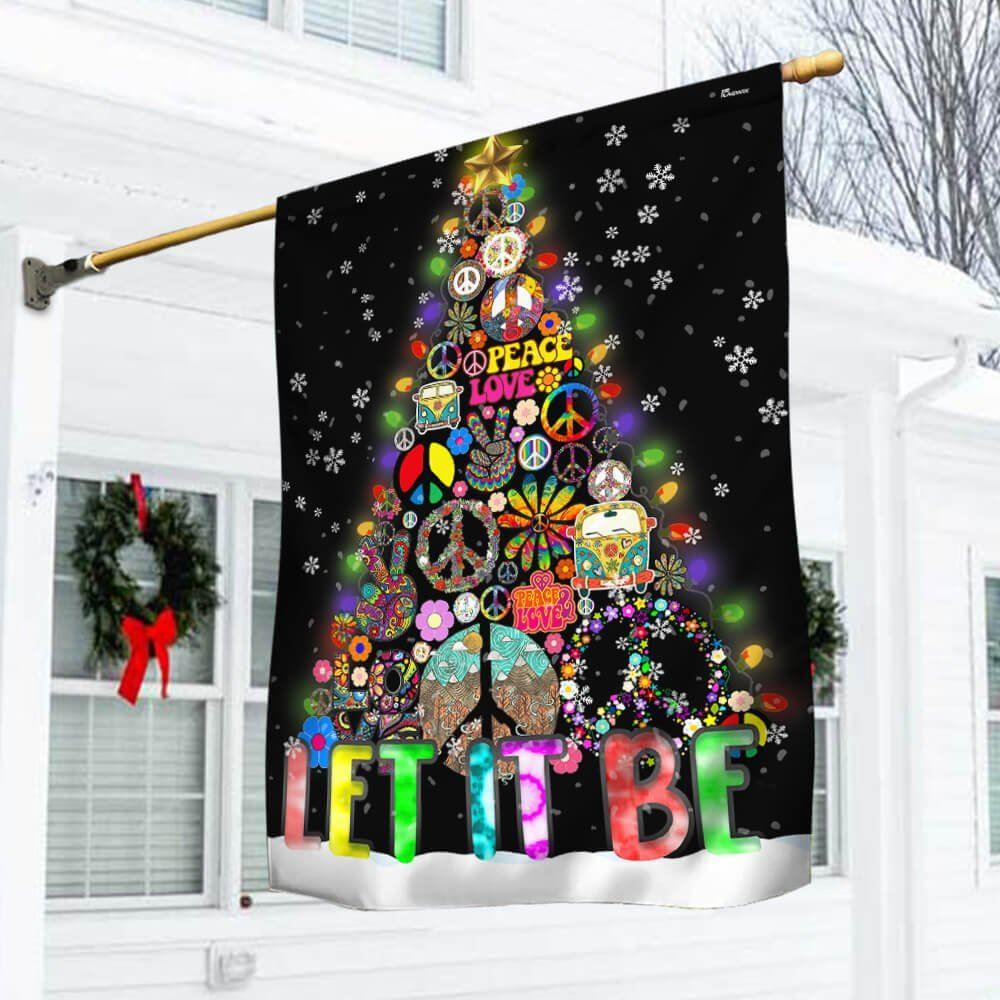 Christmas Flag, Hippie Christmas Tree Flag Let It Be, Christmas Garden Flags, Christmas Outdoor Flag