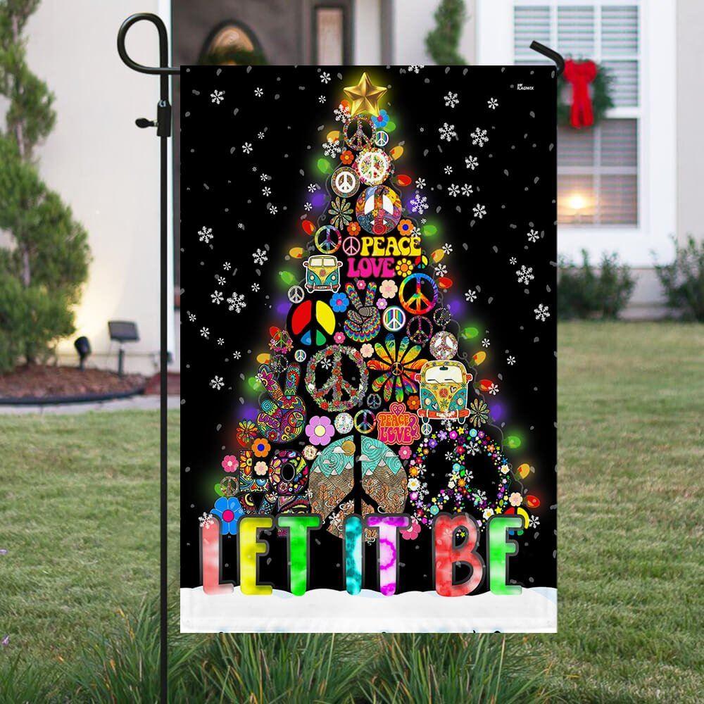 Christmas Flag, Hippie Christmas Tree Flag Let It Be, Christmas Garden Flags, Christmas Outdoor Flag