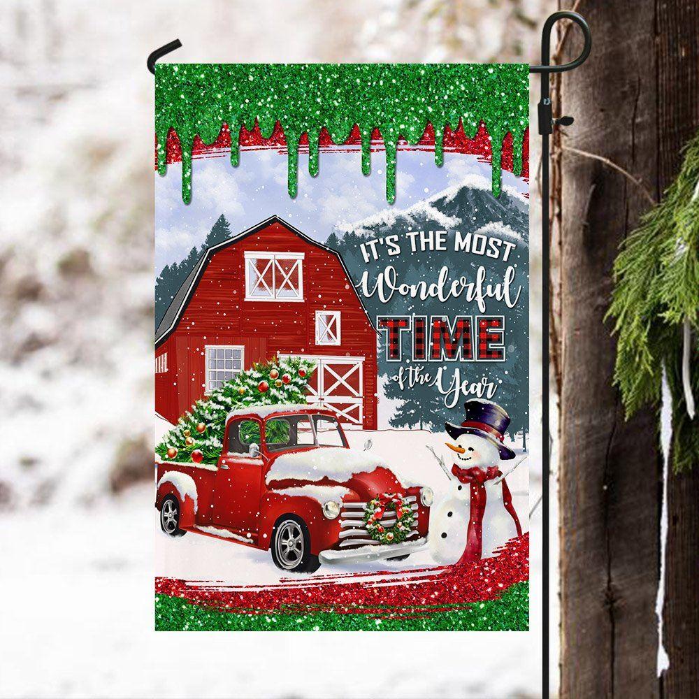 Christmas Flag, Red Truck Christmas Flag It’s The Most Wonderful Time Of The Year Flag, Christmas Garden Flags, Christmas Outdoor Flag