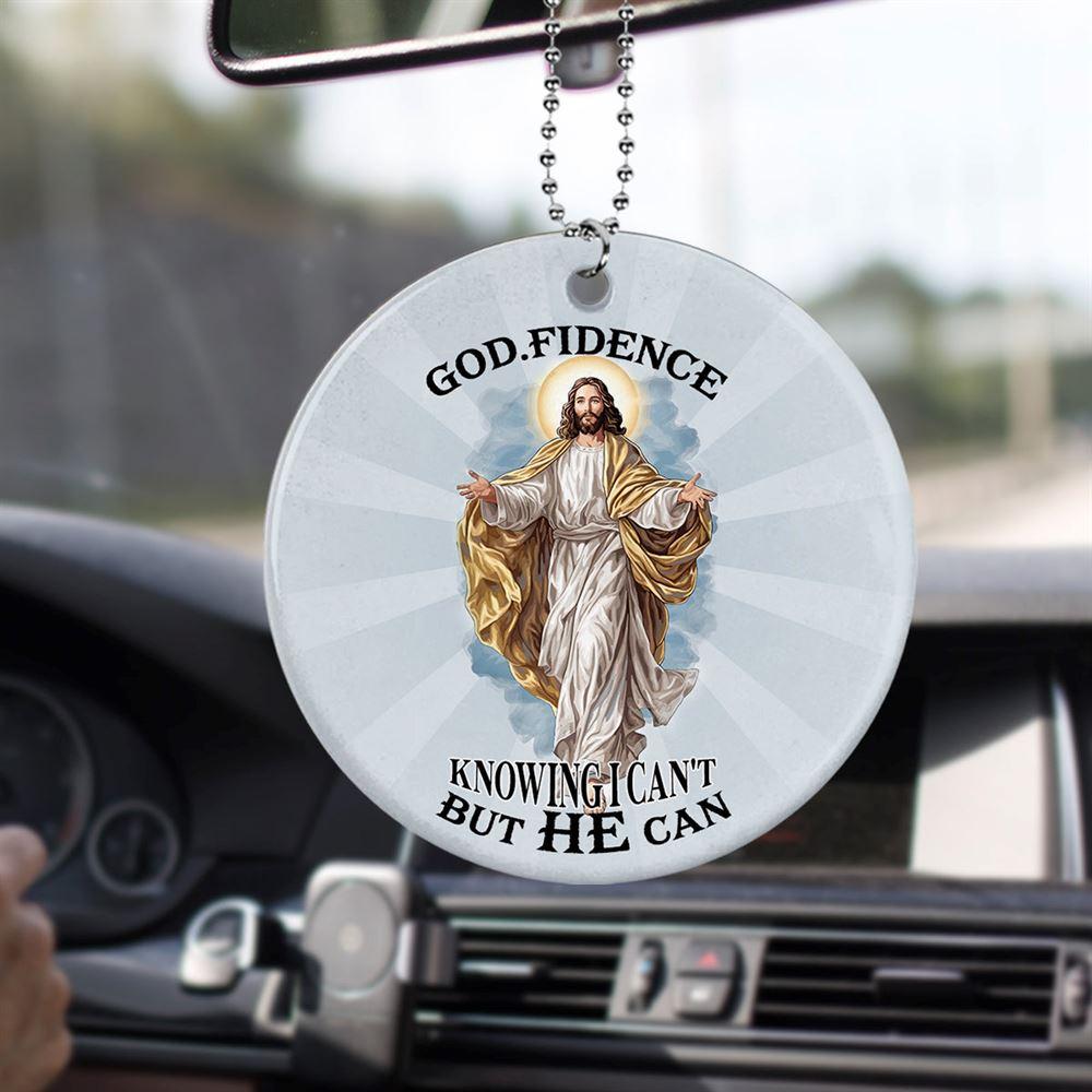 Christmas Ornament, God Fidence Knowing I Can’t But He Can Circle Ceramic Ornament, Christmas Ornaments 2023